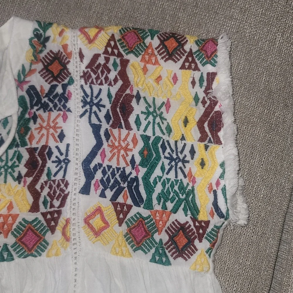 THML Women's Crop Top Cap Sleeve Embroidered XS Peasant Boho Festival Hippie Y2K - Picture 5 of 8